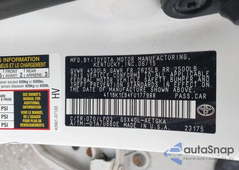 2015 Toyota Avalon Xle Premium from USA, damaged, VIN 4T1BK1EB4FU177988